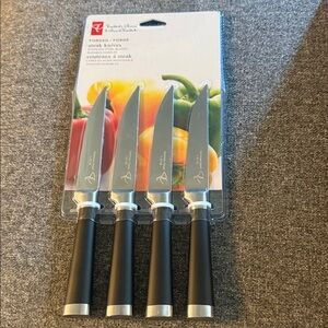 Forged Black Handle Steak Knives Set. Brand New sealed pkg.